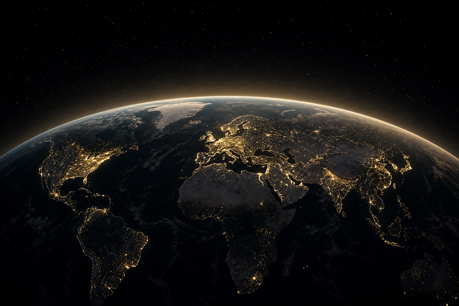 Earth at night with global city lights, representing cross-border principal investment and capital