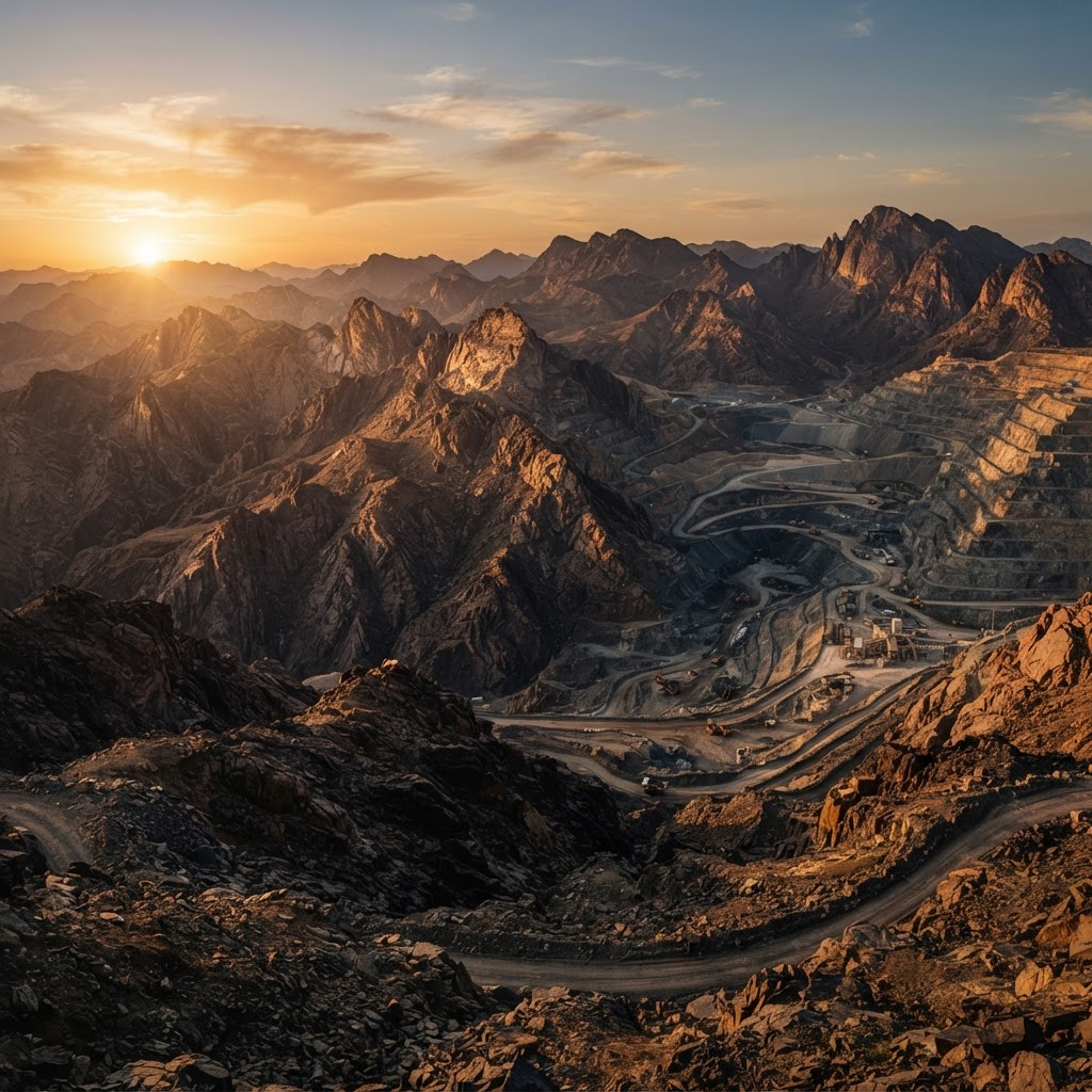 Global mining and resources terrain at dawn